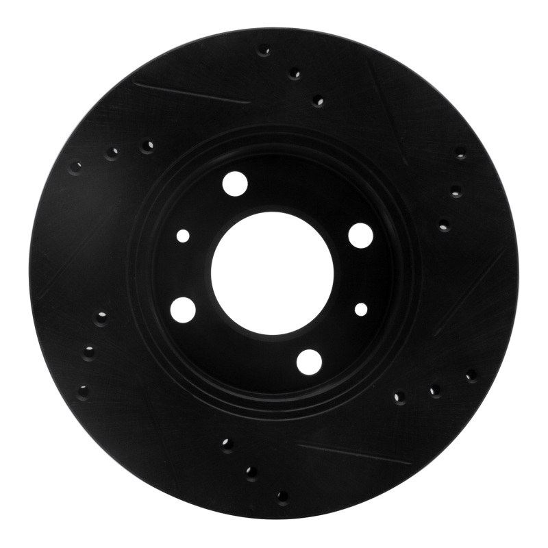 Hyundai Accent Brake Rotor (1) - Front Left - R1 Concepts - Drilled & Slotted - Black - `00-`02